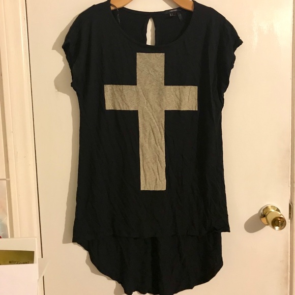 Forever 21 Cross high low long t shirt Large punk - Picture 4 of 6